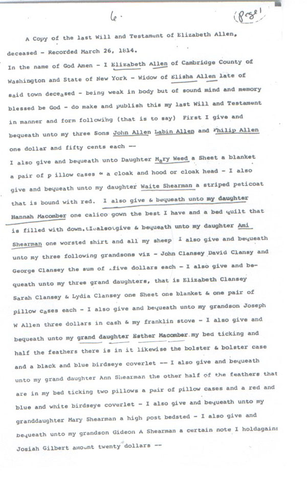 Will of Elizabeth Allen pg 1