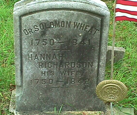 Tombstone of Dr. Solomon Wheat and Hannah Richardson