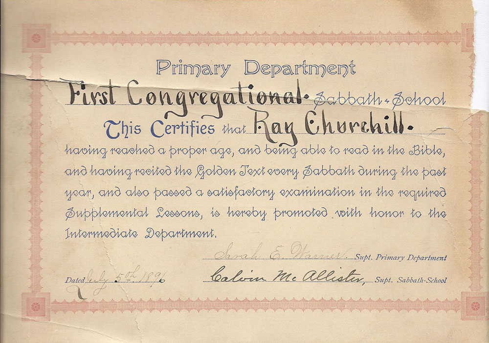 Sabbath School Certificate