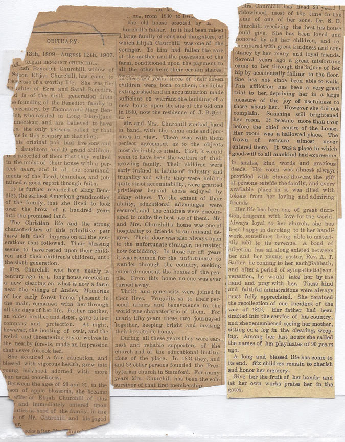 obit of Sarah Benedict Churchill