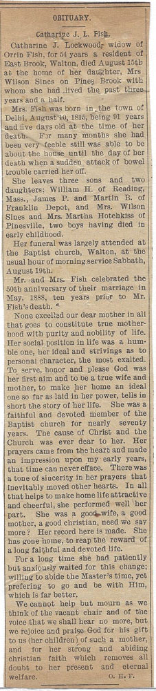 obit of Catherine J L Pierce Fish